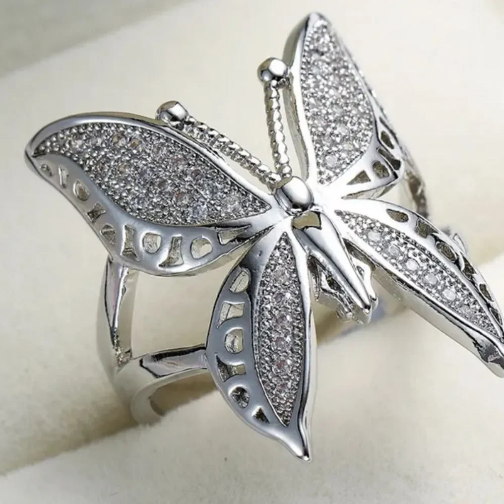 Butterfly Ring Cubic Zirconia Adjustable